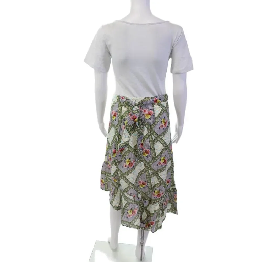 Playa Lucila Womens Button Front Floral Midi A Line Skirt White Multi Size Small